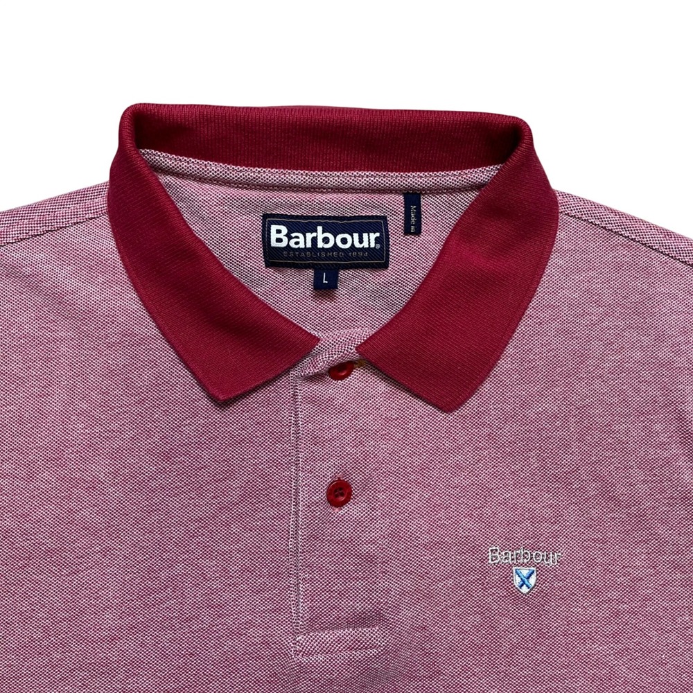 Barbour Polo Shirt Mens Large Red Marl Short Sleeve Cotton - FITS‎ LIKE SMALL